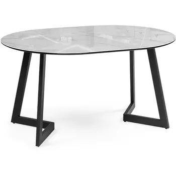 Стеклянный стол Woodville Алингсос 100(140)х100х76 белый мрамор / черный 532387
