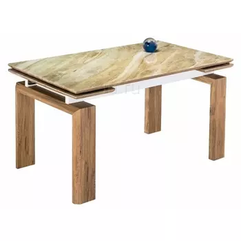Стеклянный стол Woodville Давос бежевый мрамор / дуб монтана 462083