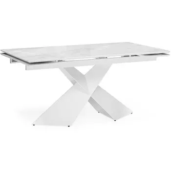 Стеклянный стол Woodville Хасселвуд 160(220)х90х77 белый мрамор / белый 553546