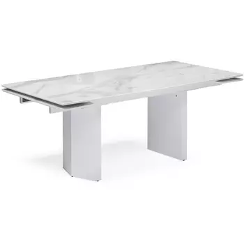 Стеклянный стол Woodville Монерон 200(260)х100х77 белый мрамор / белый 553541