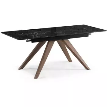 Стеклянный стол Woodville Морсби 140х80х76 черный мрамор / орех кантри 532398