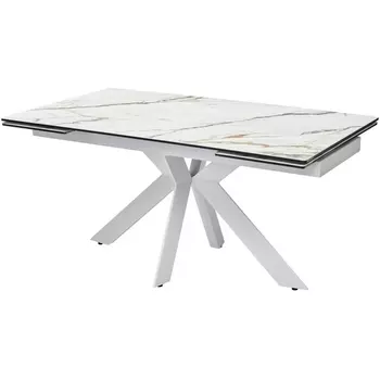 Стол BELLUNO 160 KL-188 Контрастный мрамор матовый, итальянская керамика/ белый каркас (M-City)
