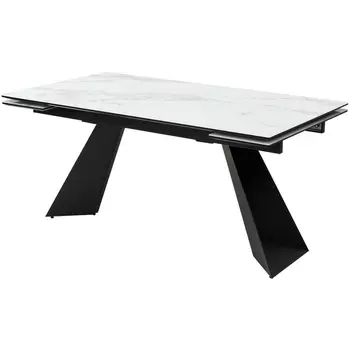 Стол БЕЛЫЙ МРАМОР, черная шагрень, стекло / ЧЕРНЫЙ каркас M-City Купер 480M04543