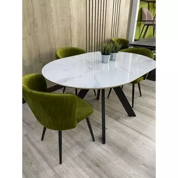 Стол БЕЛЫЙ МРАМОР, черная шагрень, стекло / ЧЕРНЫЙ каркас M-City БОНЖУР 480M04964