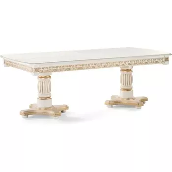 Стол деревянный Woodville Морнит 220(320)х110 слоновая кость / золото