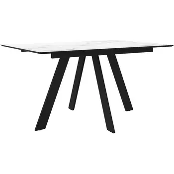 Стол DikLine DKD140, керамика 140(180)х80, мрамор белый матовый, опоры черные (2 уп.) арт.00-00076076 Dikline