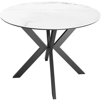 Стол DikLine RN90 d900 Керамика Белый мрамор/подстолье черное/опоры черные арт.00-00073784 Dikline