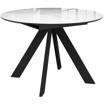 Стол DikLine SFC110 d1100 стекло Оптивайт Белый мрамор/подстолье черное/опоры черные 00-00070095 Dikline