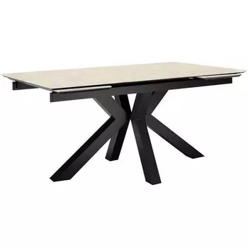 Стол DikLine SFE140 Керамика Krater Perla (бежевый матовый)/подстолье черное/опоры черные (2 уп.) арт.00-00075478 Dikline