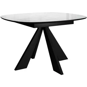 Стол DikLine SFK110 стекло белое мрамор глянец,подстолье черное,опоры черные (2 уп.) Dikline