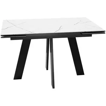 Стол DikLine SFM120 Стекло Белый мрамор САТИН/подстолье черное/опоры черные 00-00072449 Dikline