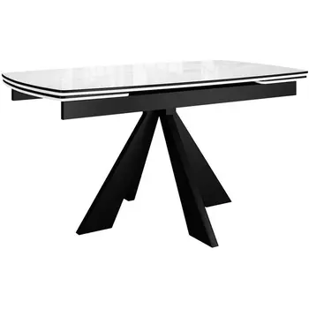 Стол DikLine SFU140 стекло белое мрамор глянец/подстолье черное/опоры черные (2 уп.) 00-00070112 Dikline