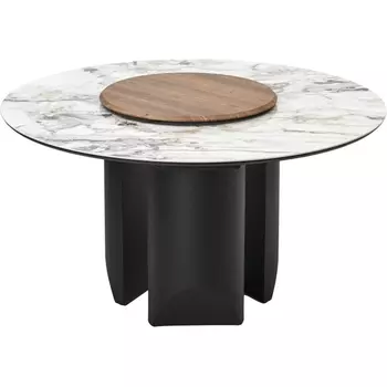 Стол КОЛИЗЕЙ D140 ARCTIC OCEAN, Белый мрамор, керамика / Черный каркас М-City M-City