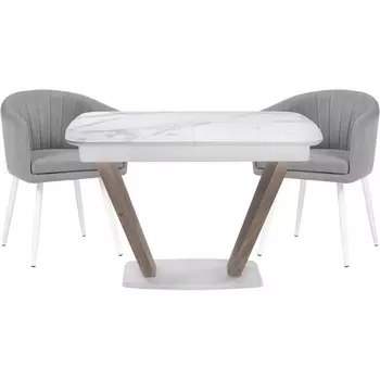 Стол кухонный Woodville Виргел светло-серый / белый / белая шагрень / дуб