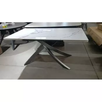 Стол M-City ESTEBIO 160 GLOSS STATUARIO WHITE SOLID CERAMIC / Серый металлик