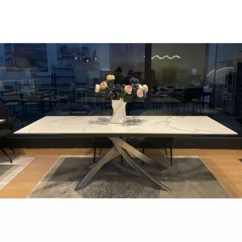 Стол M-City ESTEBIO 160 KL-99 Белый мрамор матовый, итальянская керамика/ Серый металлик