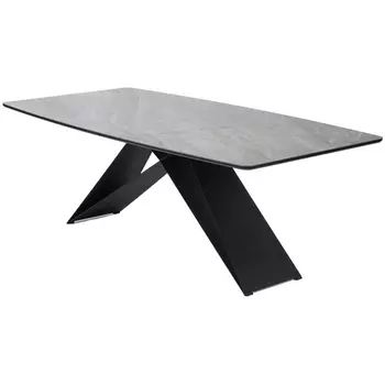 Стол M-City МАРСЕЛЬ 220 REX 757738, Коричнево-серый мрамор, керамика / Черный каркас