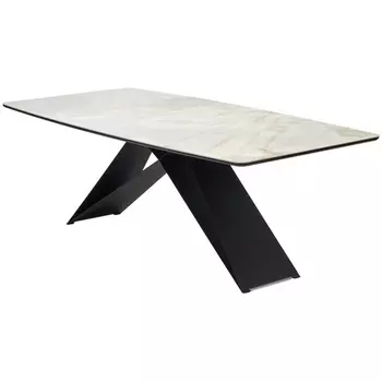 Стол M-City МАРСЕЛЬ 220 REX 769925, Бежевый мрамор, керамика / Черный каркас