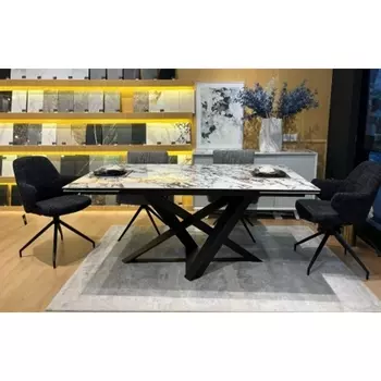 Стол M-City VICENZA 180 раскладной GLOSS BULGARI WHITE, керамика / Черный