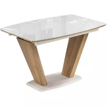 Стол на тумбе Woodville Петир 120(160)х80 ультра белый / дуб вотан 511237