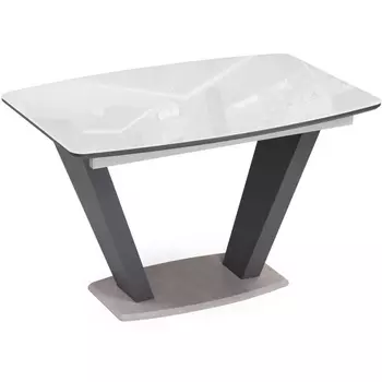 Стол на тумбе Woodville Петир 120(160)х80 ультра белый / гриджио / камень серый 517334