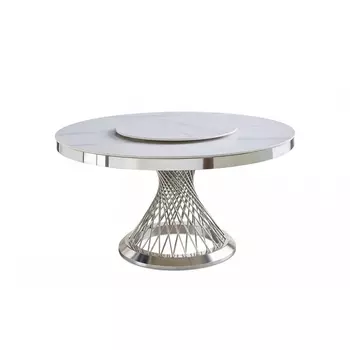 Стол обеденный IST-CASA Мелоди DT-018L, 140х140х75 см, белый мрамор/серебро