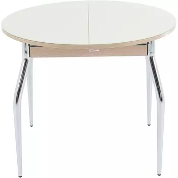 Стол Ривьера СВ D90, Стекло, Дуб выбеленный/Молочный, 5, 100399 Аврора