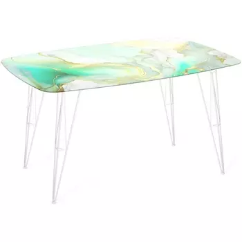 Стол Sheffilton SHT-TU10/TT32 118/77 стекло/МДФ белый муар/лазурно голубой