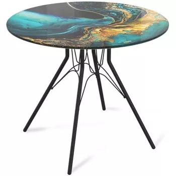 Стол Sheffilton SHT-TU34-P/TT32 80 СТЕКЛО/МДФ черный/королевский синий