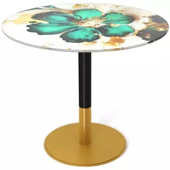 Стол Sheffilton SHT-TU43/TT32 80 СТЕКЛО/МДФ черный муар/золото/малахитово зеленый