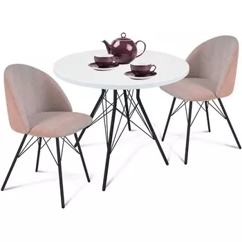 Стол со стульями SHT-DS69 розовый десерт/черный/белоснежная шагрен от фабрики Sheffilton