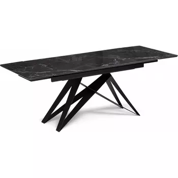 Стол стеклянный Notta Блэкберн 140(200)х80х75 черный мрамор / черный / черный арт.612168