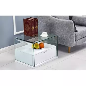 Стол журнальный F-046 прозрачный/белый (ESF)