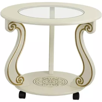 Стол журнальный Грация (С) на колесах слоновая кость/золото от фабрики Mebelik