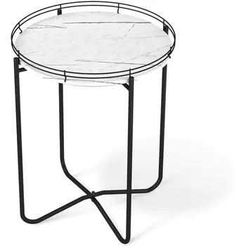 Столик журнальный Sheffilton SHT-CT20 белый мрамор/черный муар