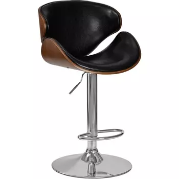 Стул барный (коричневое дерево, чёрный) Dobrin 4905-LMZ KARTER KARTER, цвет сиденья черный, каркаса коричневое основания хром