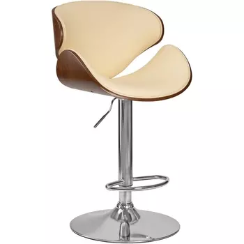 Стул барный (коричневое дерево, кремовый) Dobrin 4905-LMZ KARTER KARTER, цвет сиденья кремовый, каркаса коричневое основания хром