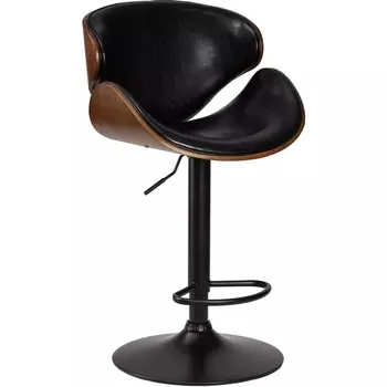 Стул барный (коричневый орех дерево (BWW), черный PU) Dobrin 4905_BlackBase-LMZ KARTER BLACK BLACK, цвет сиденья PU, каркаса коричневый дерево, основания