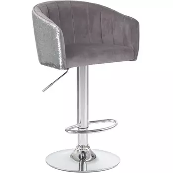 Стул барный (серый велюр с серебрянными пайетками) Dobrin 5025_Shiny-LM DARCY SHINY SHINY, цвет сиденья серый пайетками, основания хром