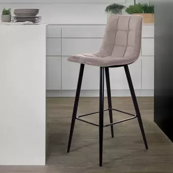 Стул барный Top Concept UNO, бархат пепельно-бежевый 25 / чёрный конус