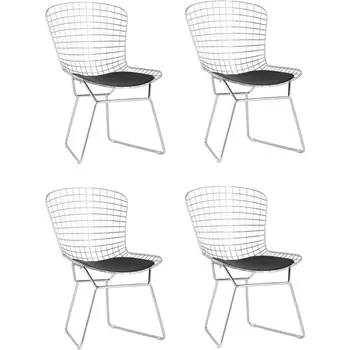 Стул обеденный Bertoia хромированный с черной подушкой 4 шт Stool Group арт.УТ000037501