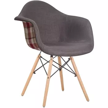 Стул обеденный (ножки светлый бук, сиденье 010 яркая клетка, серая ткань) Dobrin 620PP-010LMZL DAW THOMAS THOMAS, ножки ткань