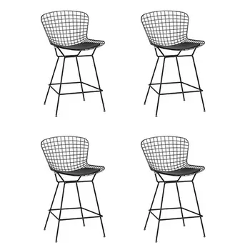 Стул полубарный с низкой спинкой Bertoia, черный, с черной подушкой 4 шт Stool Group арт.УТ000038450