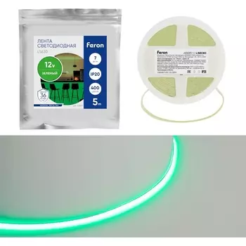 Светодиодная COB лента 400SMD(2110)/ 7Вт/м 12V зеленый Feron LS630 48951