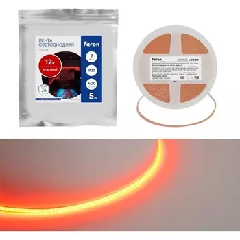 Светодиодная COB лента 400SMD(2110)/ 7Вт/м 12V красный Feron LS630 48952
