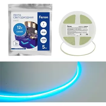 Светодиодная COB лента 400SMD(2110)/ 7Вт/м 12V синий Feron LS630 48953
