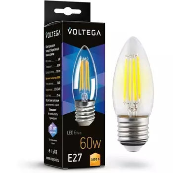 Светодиодная лампа 6W 3000K E27 Voltega Candel matt 6W 7208