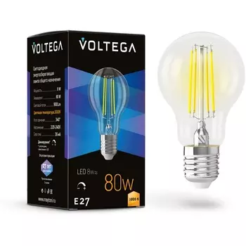 Светодиодная лампа диммируемая A60 8W 3000K E27 Voltega General purpose bulb 7229