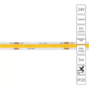 Светодиодная лента 24V 10W/m 3000К 5м Arte Lamp Lane A2432008-01-3K