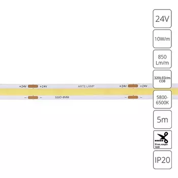 Светодиодная лента 24V 10W/m 6000К 5м Arte Lamp Lane A2432008-03-6K